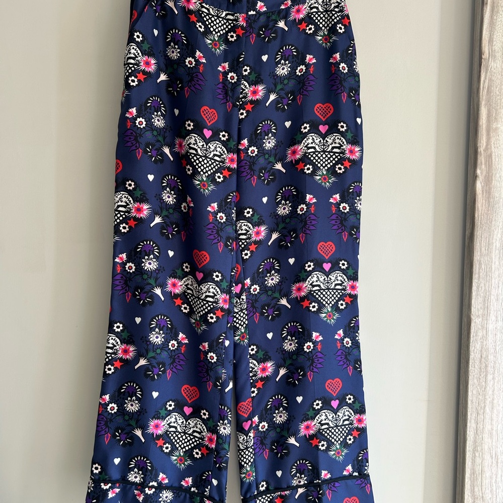MSGM  Floral Silk  Heart Patterned Bottoms - Navy and Pink